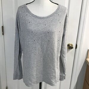 Faded Glory Grey Beaded Scoop Neck L